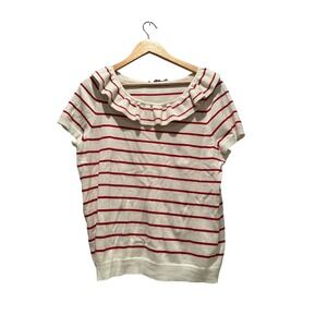 ModCloth Ruffle Collar Knit Top Red Stripe Coquette Chic Cottagecore XL